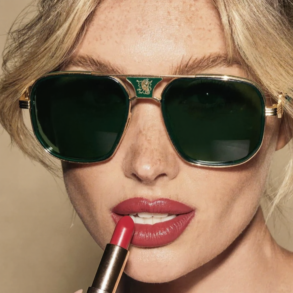 Sculpted Aviator Emblem Sunglasses