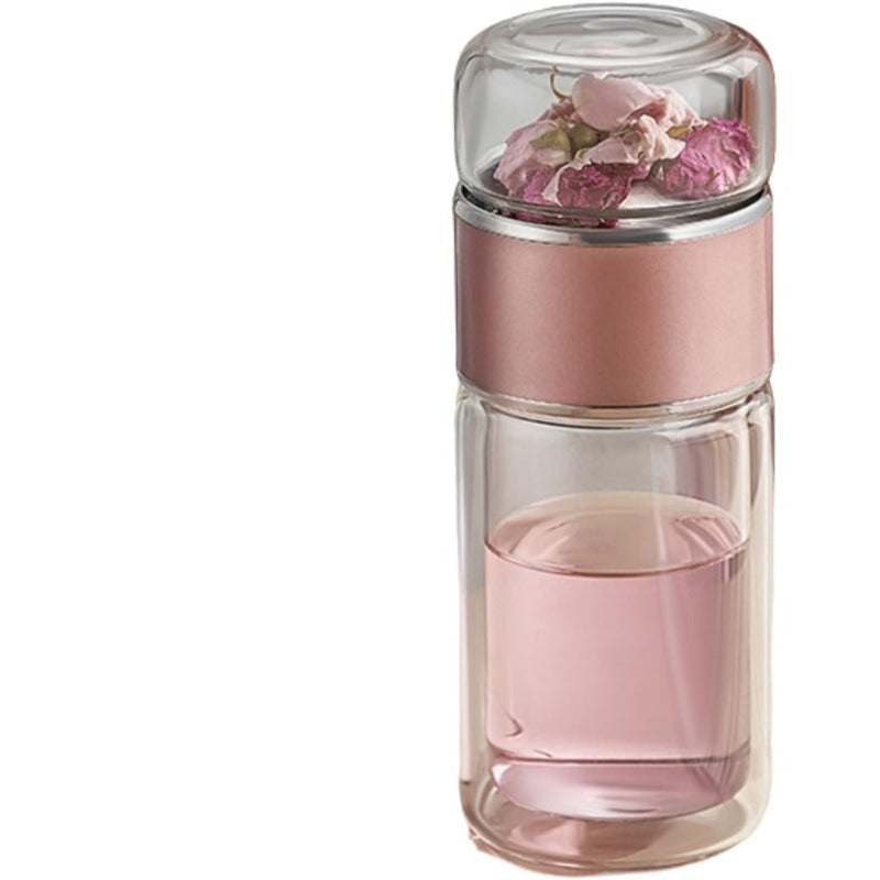 Glass Tea Infuser Bottle with Stainless Steel Mesh Filter and Tilt Brewing Control