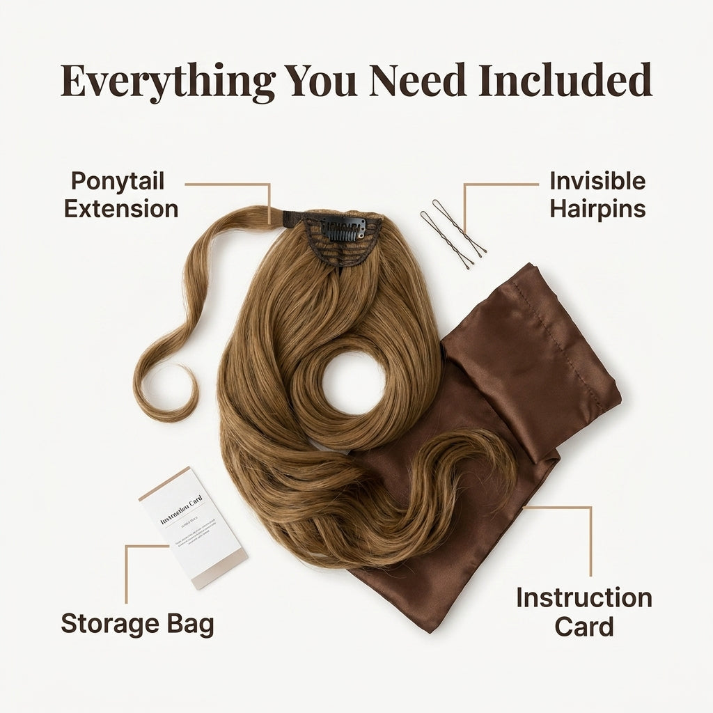Clip-In Ponytail Extension with Wrap Around Design and Invisible Hairpins