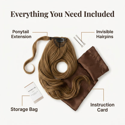 Clip-In Ponytail Extension with Wrap Around Design and Invisible Hairpins
