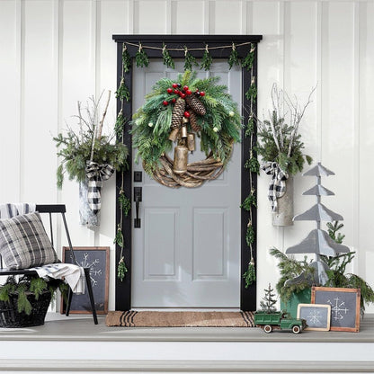 Rustic Vine Wreath with Golden Bells and Pinecones, 17 Inch
