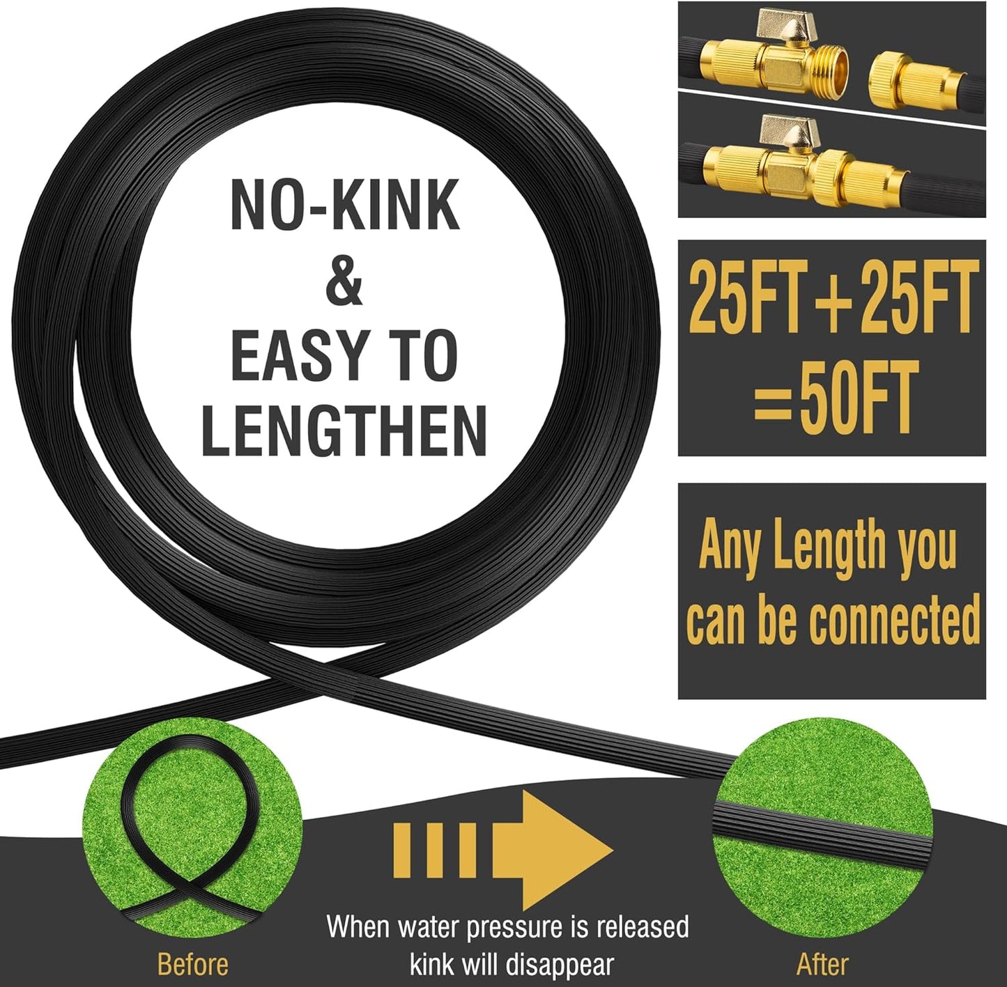 Expandable Garden Hose 25ft with 10-Pattern Spray Nozzle and Brass Connectors