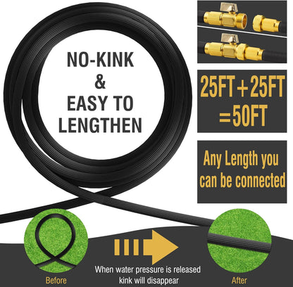 Expandable Garden Hose 25ft with 10-Pattern Spray Nozzle and Brass Connectors