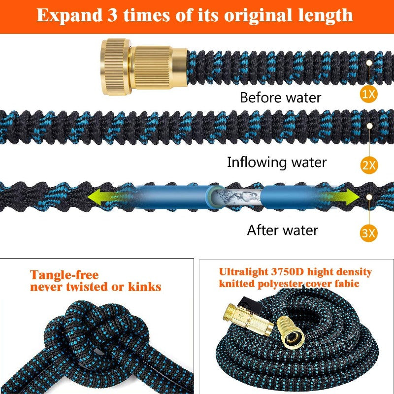 Expandable Garden Hose with Brass Fittings and Shut Off Valve, Storage Bag