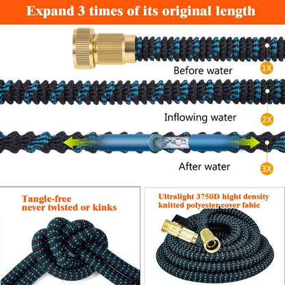 Expandable Garden Hose with Brass Fittings and Shut Off Valve, Storage Bag