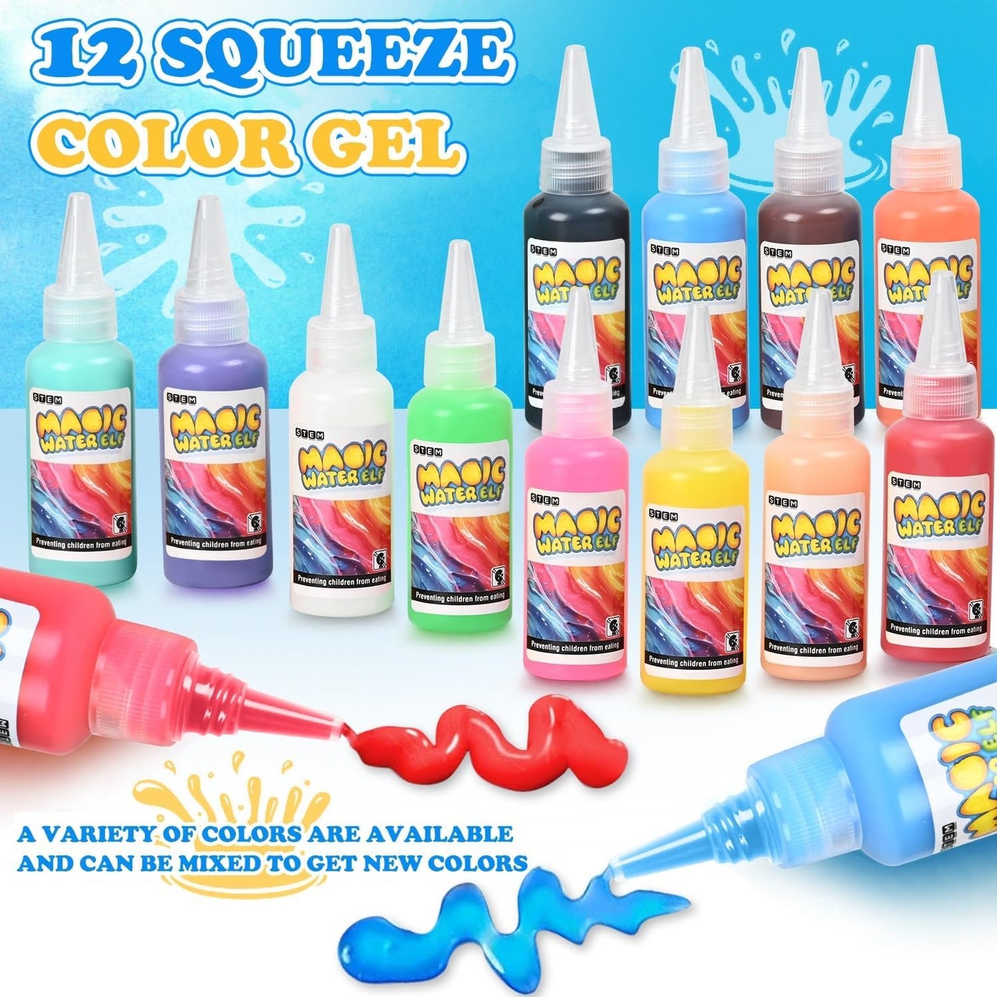Squishy Water Pet Gel Kit with 12 Colors and 12 Fantasy Molds, STEM Toy for Kids Ages 4+