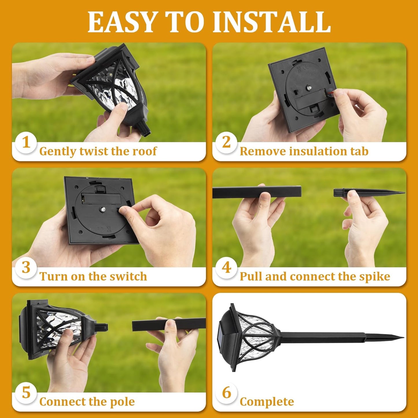 Solar Pathway Garden Lights with Warm White LED and Auto Dusk Sensor, Set of 6