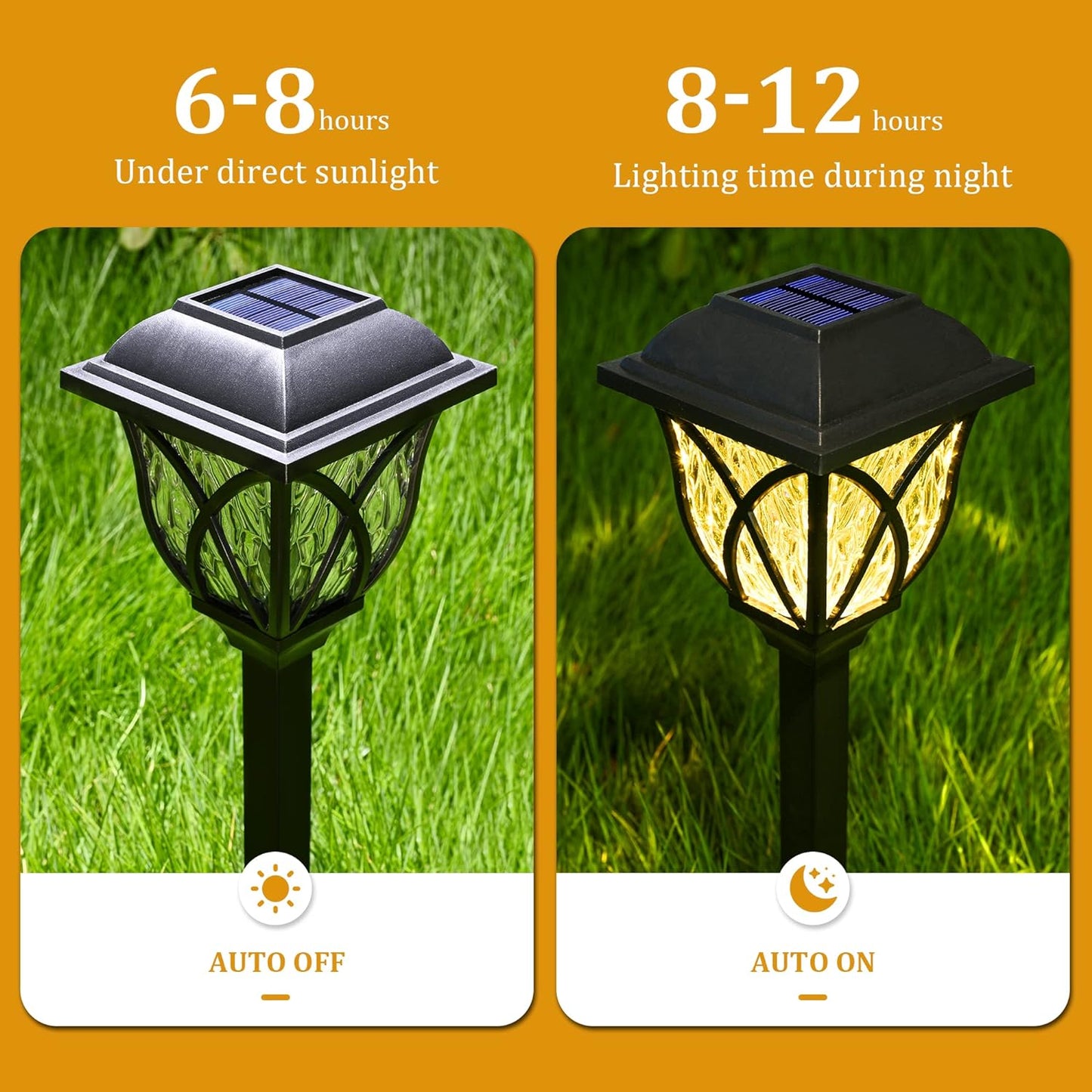 Solar Pathway Garden Lights with Warm White LED and Auto Dusk Sensor, Set of 6