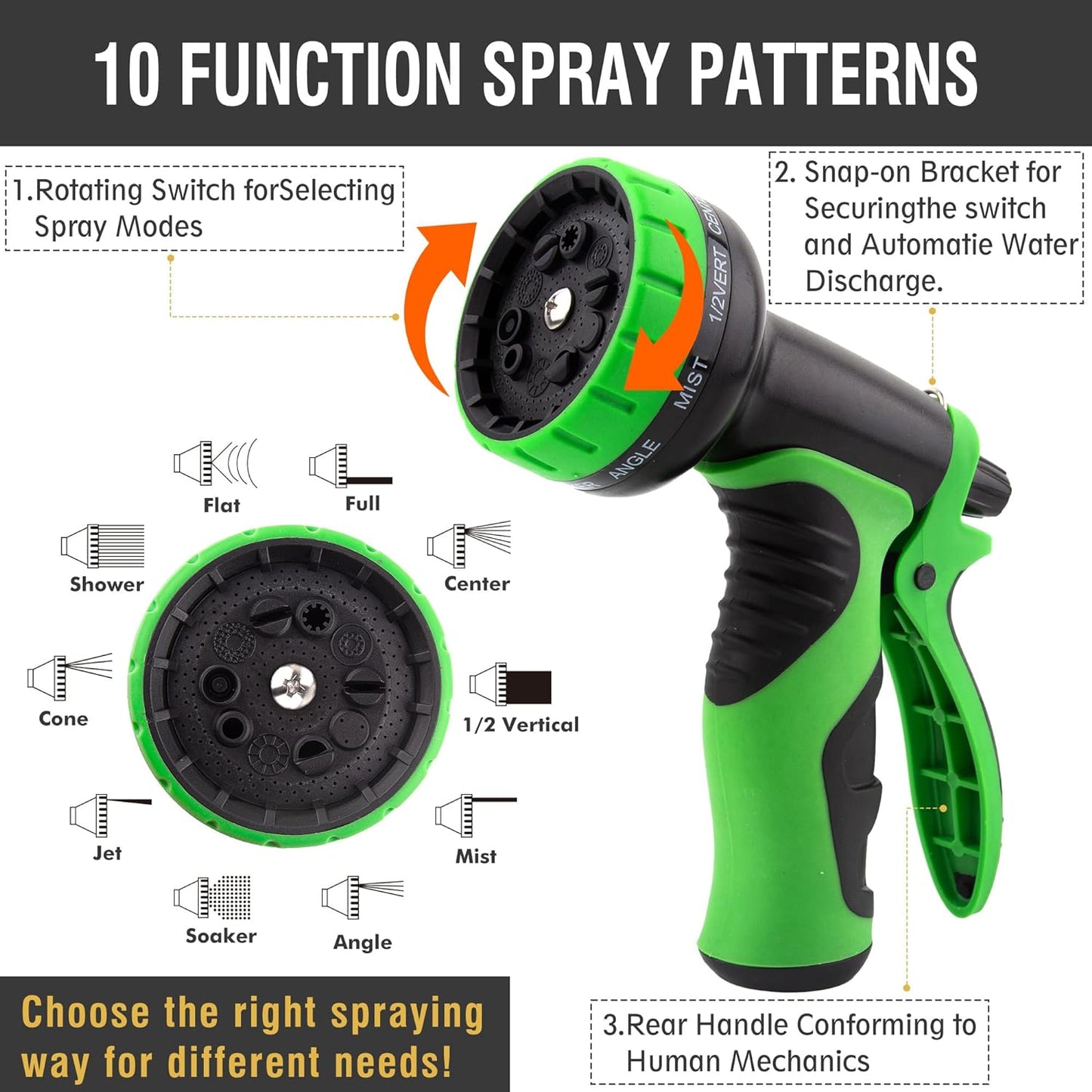 Expandable Garden Hose 25ft with 10-Pattern Spray Nozzle and Brass Connectors
