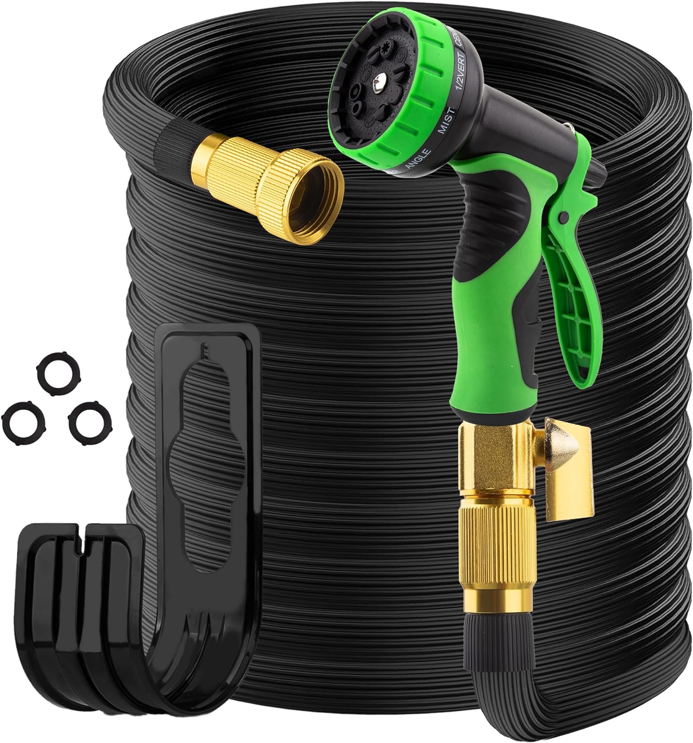Expandable Garden Hose 25ft with 10-Pattern Spray Nozzle and Brass Connectors