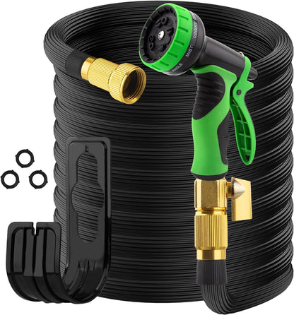 Expandable Garden Hose 25ft with 10-Pattern Spray Nozzle and Brass Connectors