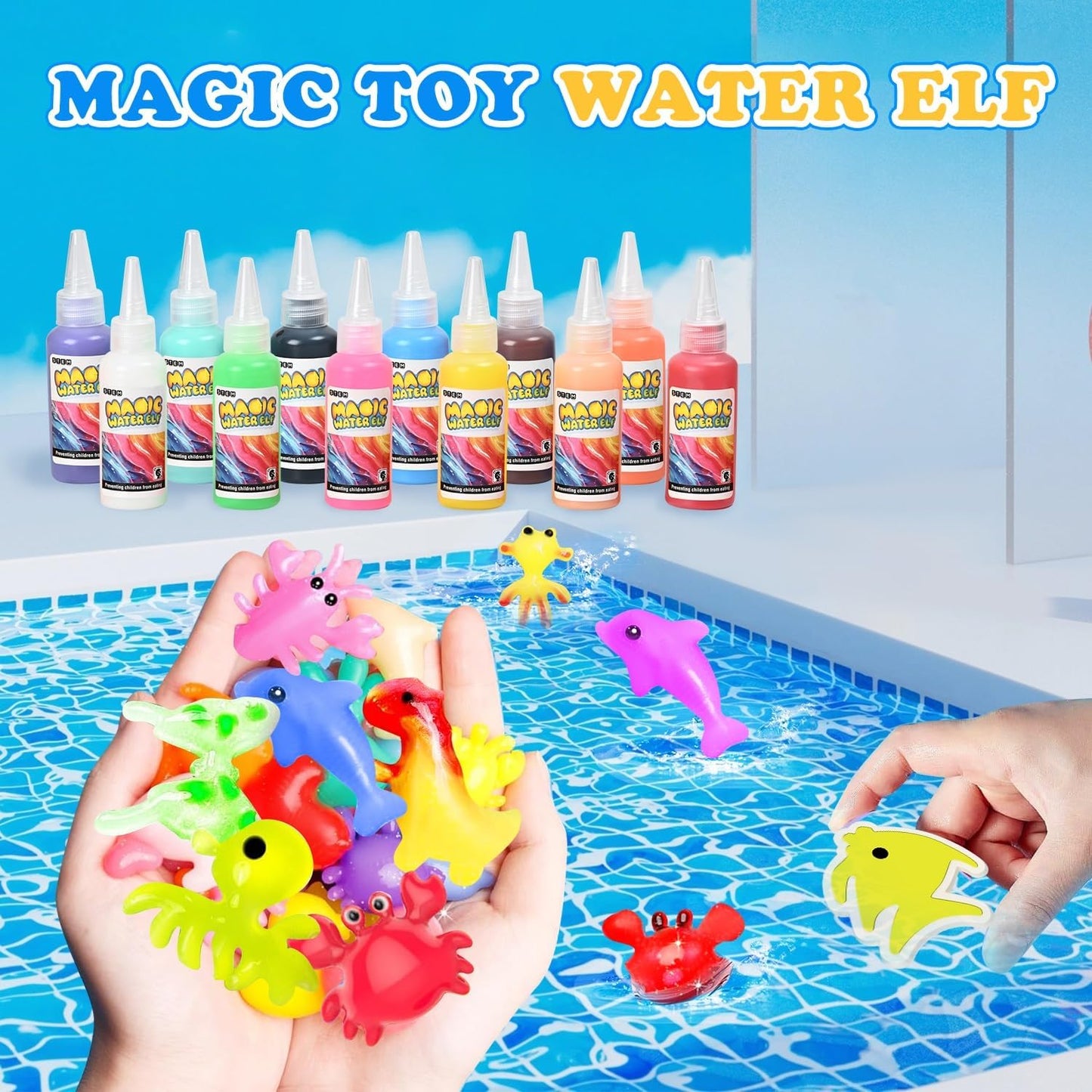 Squishy Water Pet Gel Kit with 12 Colors and 12 Fantasy Molds, STEM Toy for Kids Ages 4+