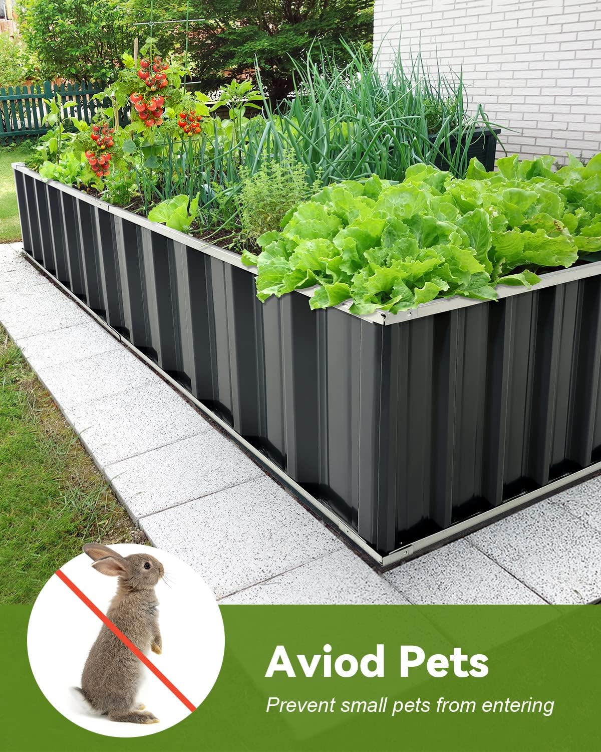 Raised Garden Bed with Galvanized Steel Frame and Tool-Free Assembly, 68x35.5x12in