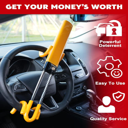 Anti-Theft Steering Wheel Lock with Four Hook System and Adjustable Fit