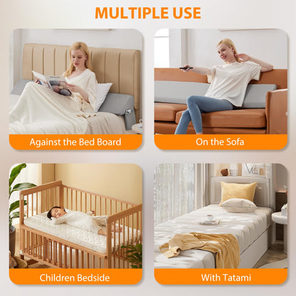Headboard Wedge Pillow for King Beds with High Density Foam and Side Pockets, Machine Washable Cover