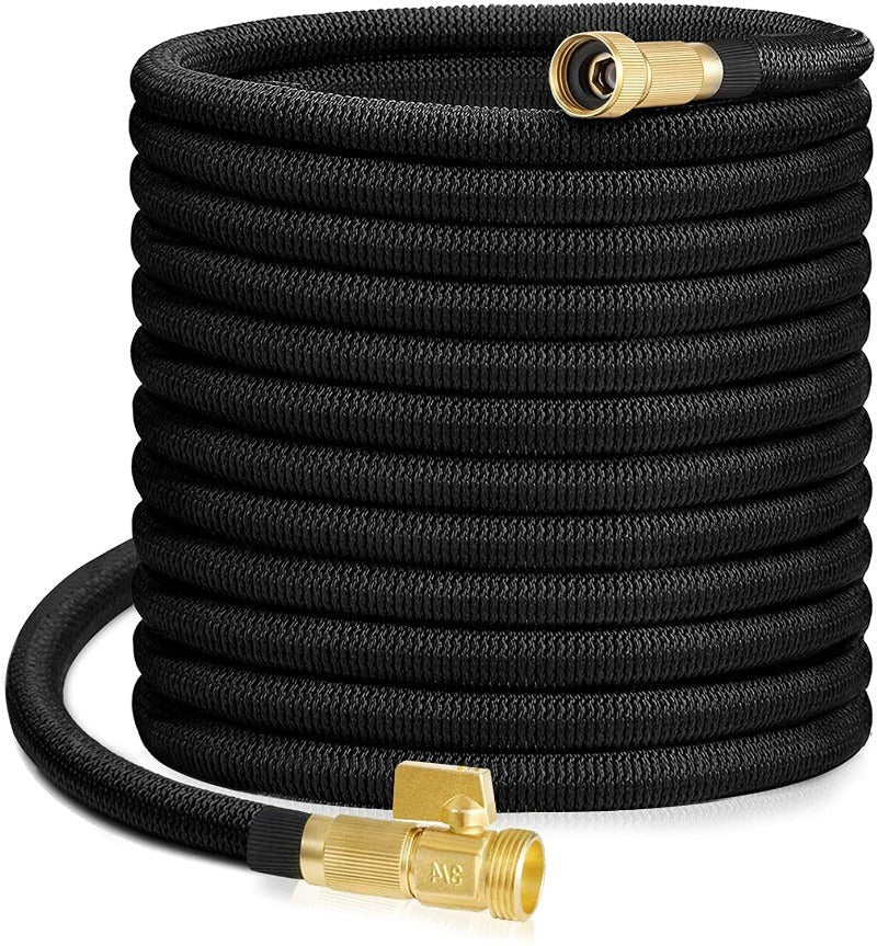 Expandable Garden Hose with Brass Fittings and Shut Off Valve, Storage Bag