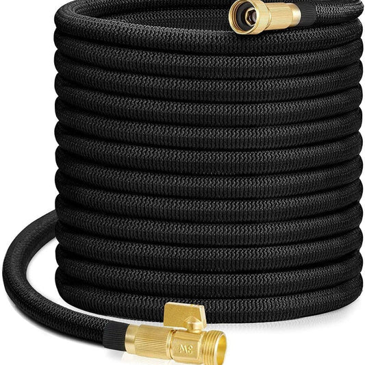 Expandable Garden Hose with Brass Fittings and Shut Off Valve, Storage Bag