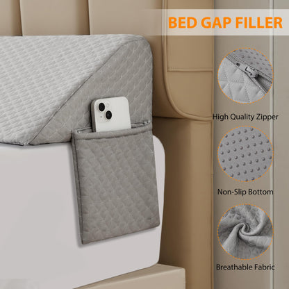 Headboard Wedge Pillow for King Beds with High Density Foam and Side Pockets, Machine Washable Cover