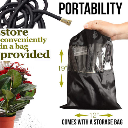 Expandable Garden Hose with Brass Fittings and Shut Off Valve, Storage Bag
