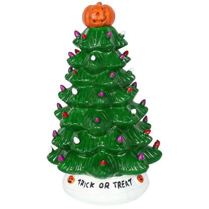 Ceramic Tree with Purple and Orange Lights, Battery Powered Tabletop Decor