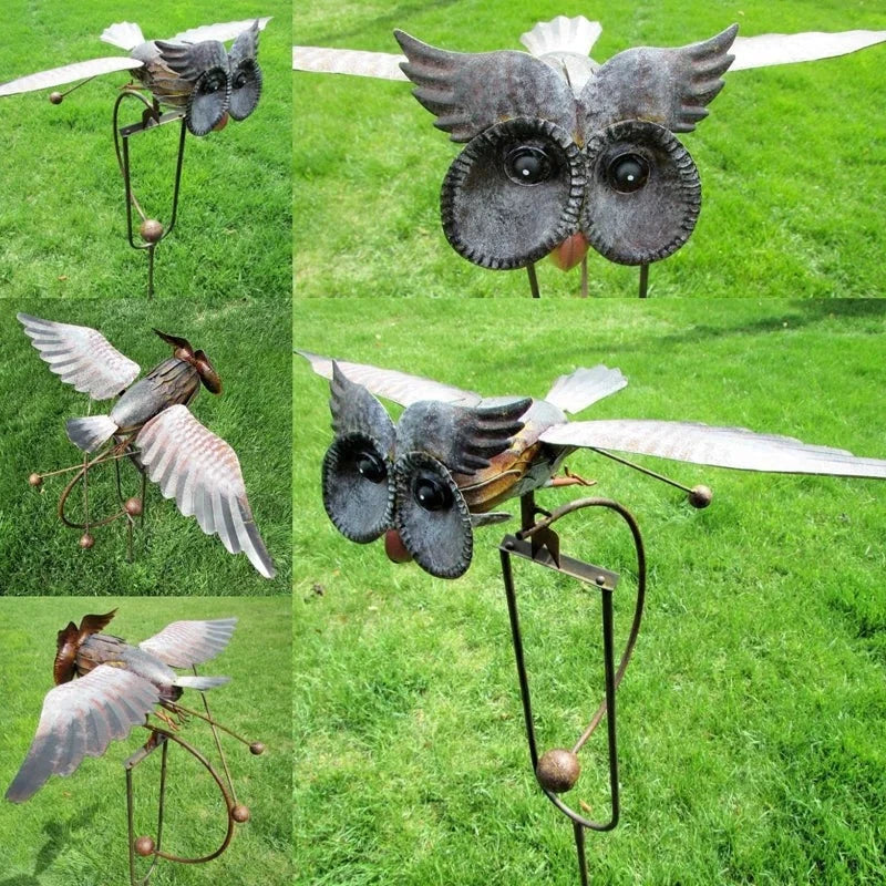 Wind Activated Metal Bird Garden Stake with Moving Wings and Bearing Joints