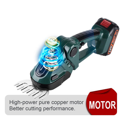 Hedge and Grass Trimmer with Dual Interchangeable Blades and Dual Battery Pack