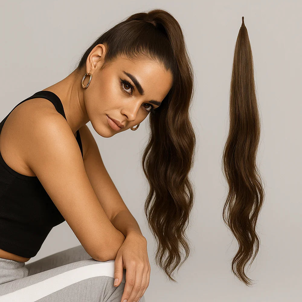 Clip-In Ponytail Extension with Wrap Around Design and Invisible Hairpins