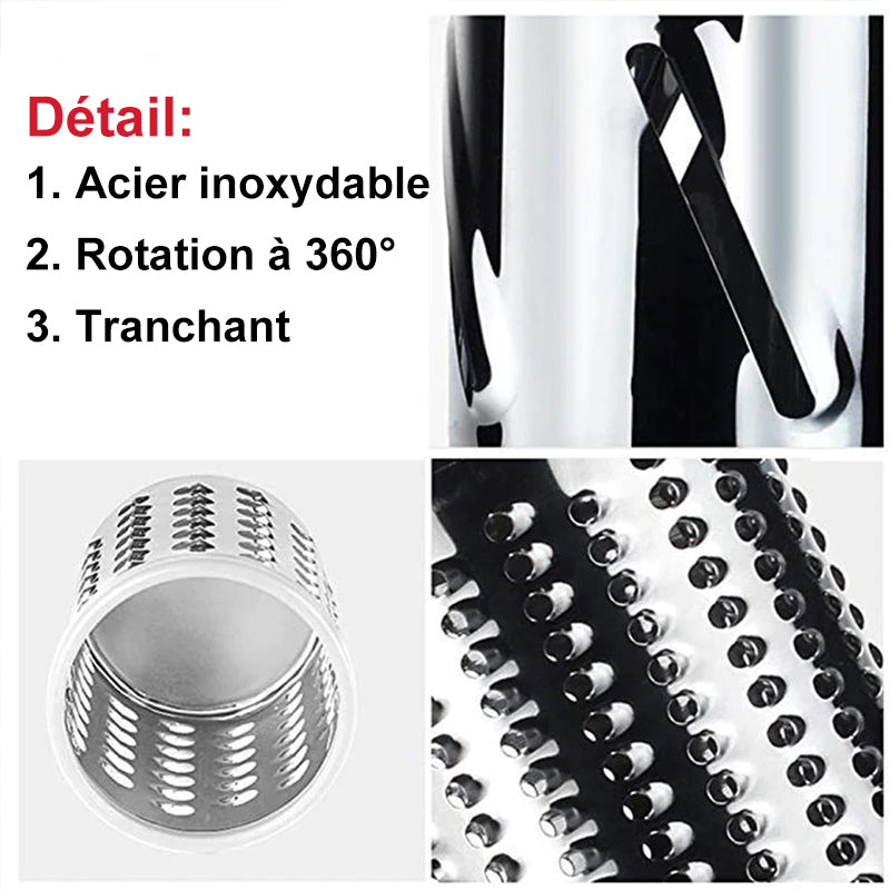 Rotary Vegetable Grater with Three Interchangeable Blades and Suction Feet