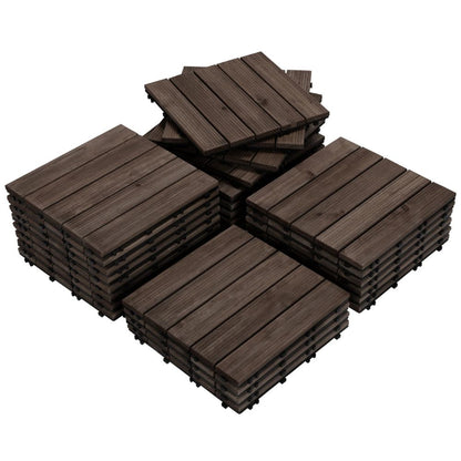 Fir Wood Interlocking Deck Tiles with Drainage Base and Anti-Slip Surface, 27 Pieces
