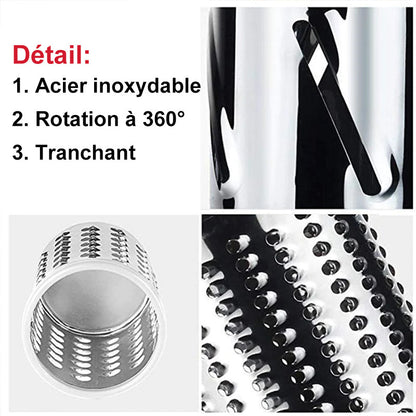 Rotary Vegetable Grater with Three Interchangeable Drums and Hand Crank