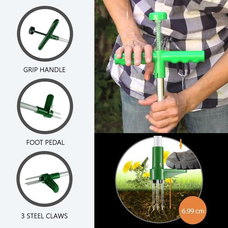 Standing Weed Puller with Three Steel Claws and Foot Pedal