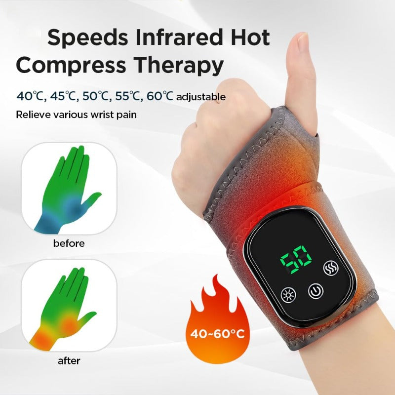 Wrist Massager with Heat and Vibration, Rechargeable with Adjustable Strap