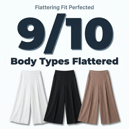Wide Leg Pants with Pleated Front and Elastic Waistband, Wrinkle Resistant Cotton Blend