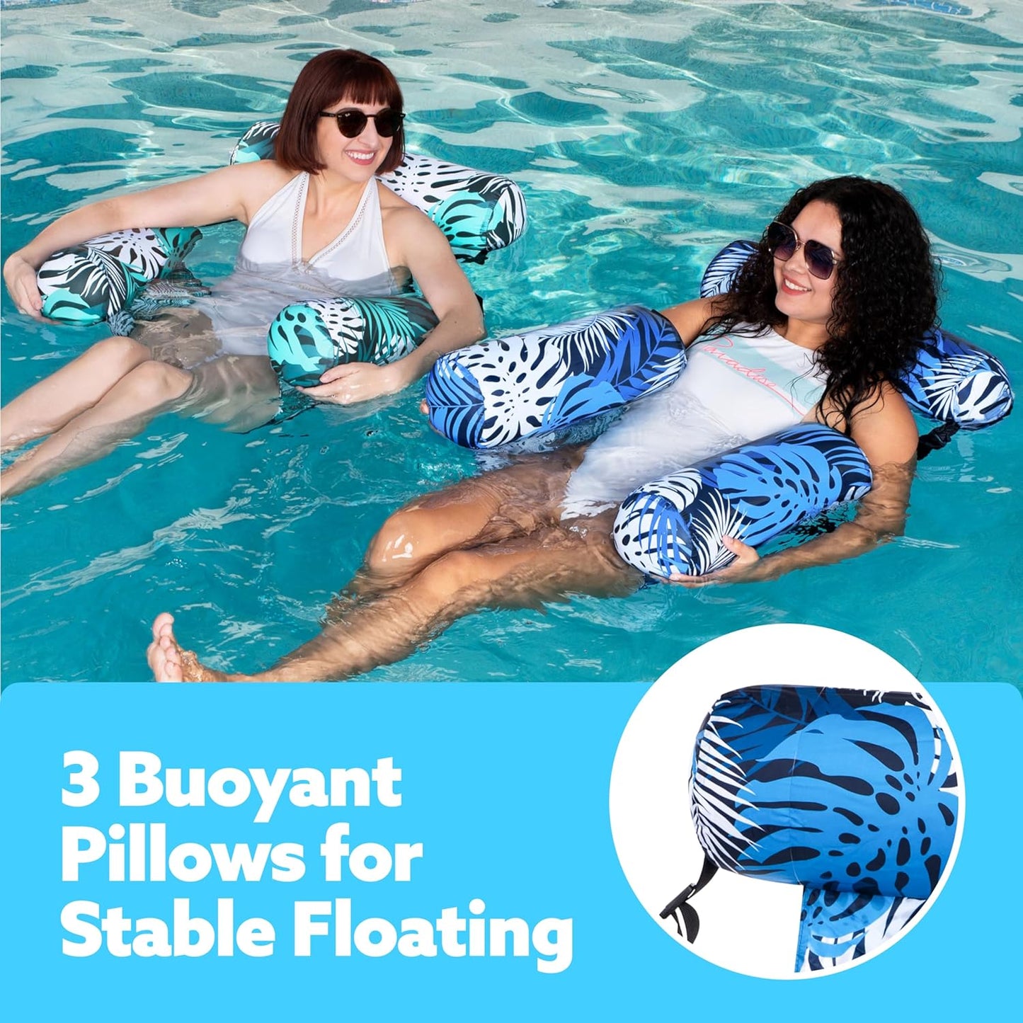 Mesh Pool Float Chair with Adjustable Recline and 250lb Capacity, Set of 2