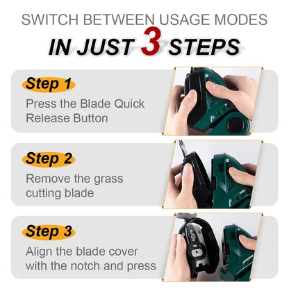Hedge and Grass Trimmer with Dual Interchangeable Blades and Dual Battery Pack
