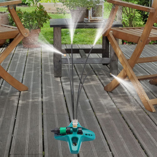Portable Misting System with Adjustable Nozzle Heads and Garden Hose Connection