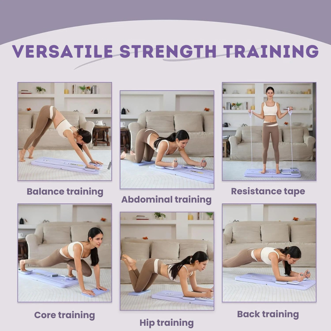 Compact Folding Exercise Board with Resistance Bands for Full Body Training