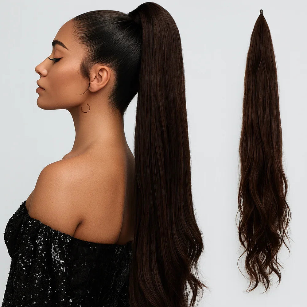 Clip-In Ponytail Extension with Wrap Around Design and Invisible Hairpins