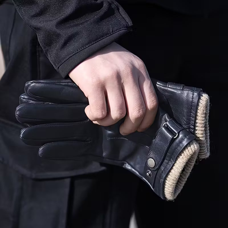Men’s Touchscreen Leather Winter Gloves – Warm Thermal Design