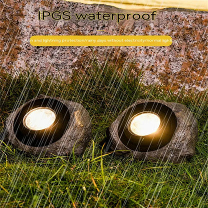 Solar Rock Light with Three LED Bulbs and Automatic Dusk-to-Dawn Operation for Garden Paths