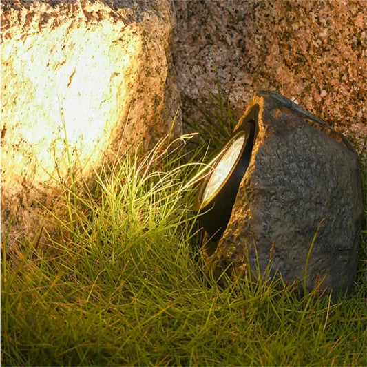 Solar Rock Light with Three LED Bulbs and Automatic Dusk-to-Dawn Operation for Garden Paths