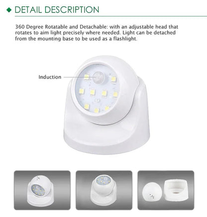 Motion Sensor LED Spotlight with 360° Rotatable Head and Battery Power