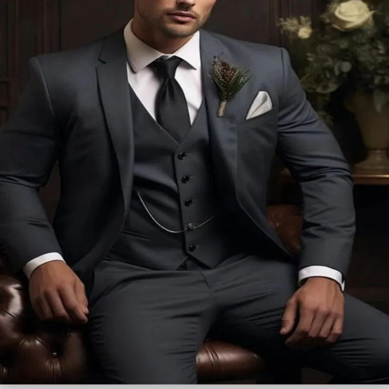 Men's Slim Fit Three Piece Suit with Jacket, Vest and Trousers