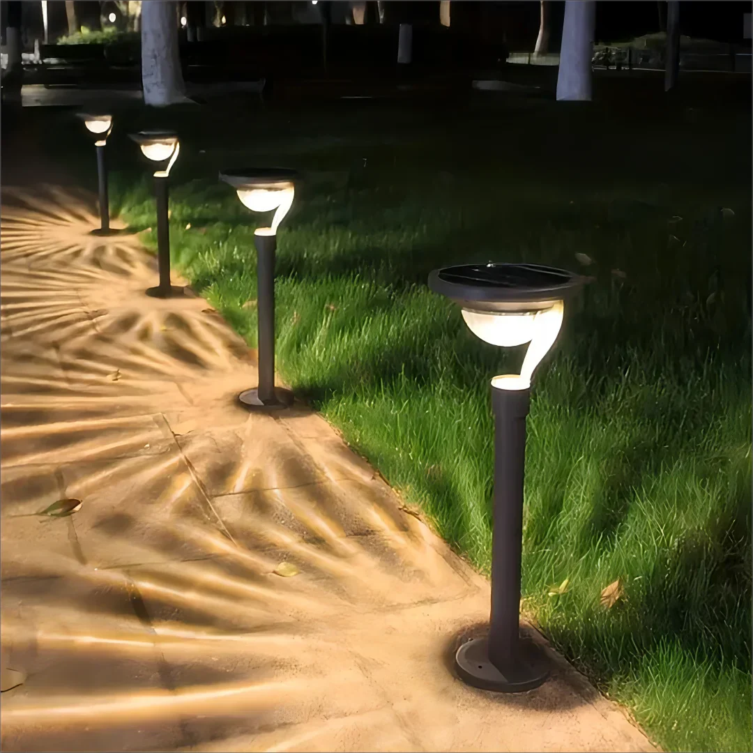 Solar Panel Light with Automatic Nighttime Activation and Weatherproof Housing for Outdoor Pathways