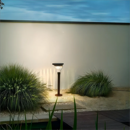 Solar Panel Light with Automatic Nighttime Activation and Weatherproof Housing for Outdoor Pathways