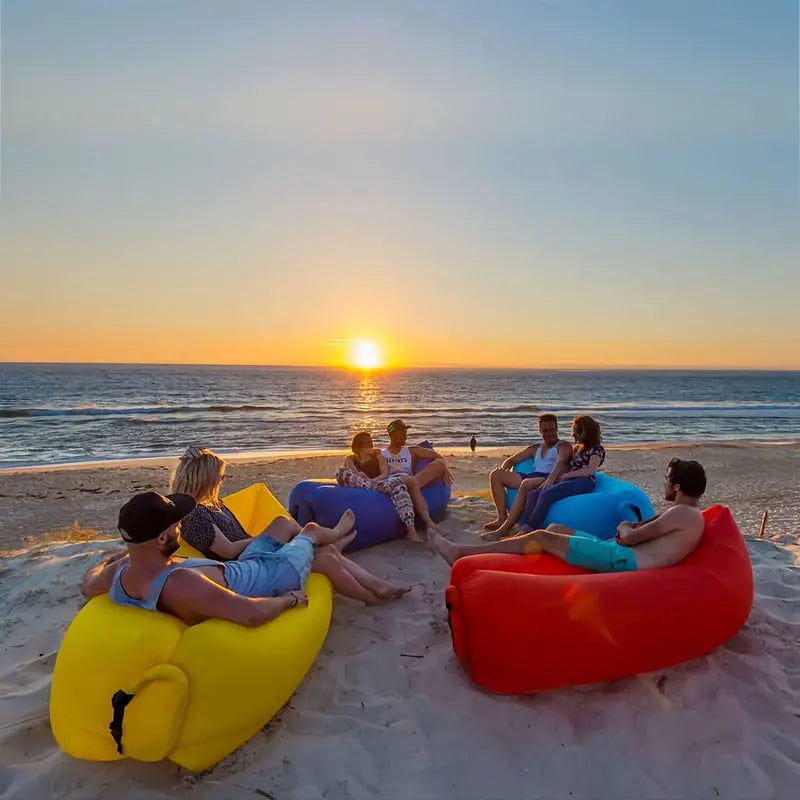 Portable Air Lounger with Hand Inflation and Tear Resistant Polyester, Includes Carrying Bag