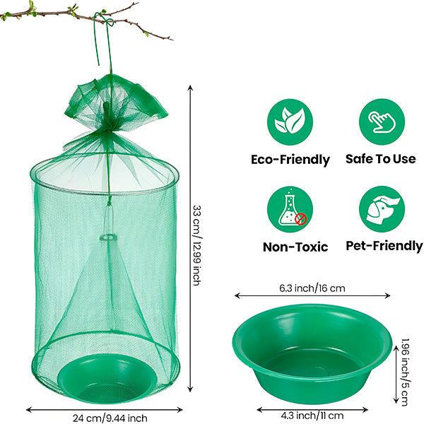 Hanging Fly Trap with Natural Bait and Washable Design for Outdoor Use
