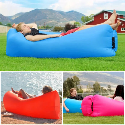 Portable Air Lounger with Hand Inflation and Tear Resistant Polyester, Includes Carrying Bag