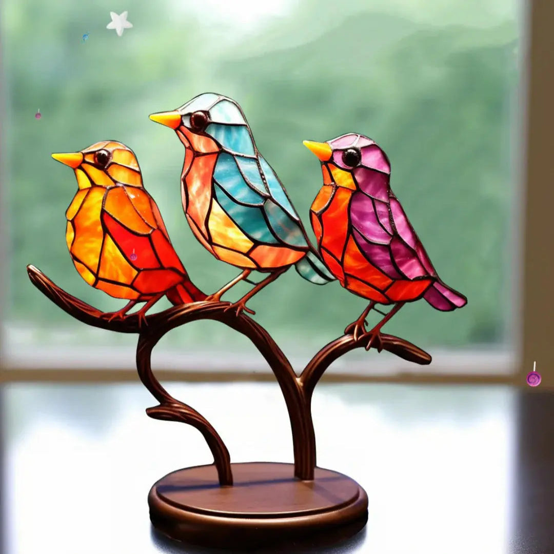 Sunlight Reflecting Bird Ornament with Window Glass Mount