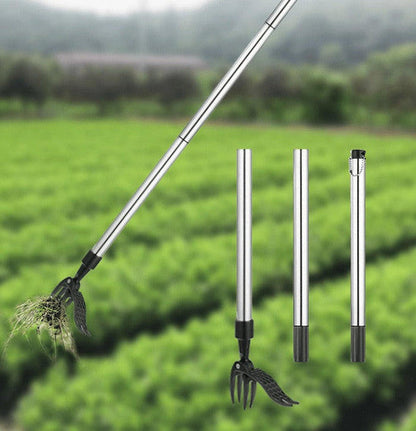 Standing Foot Pedal Garden Weeder with Aluminum Claws and Crossbar Handle